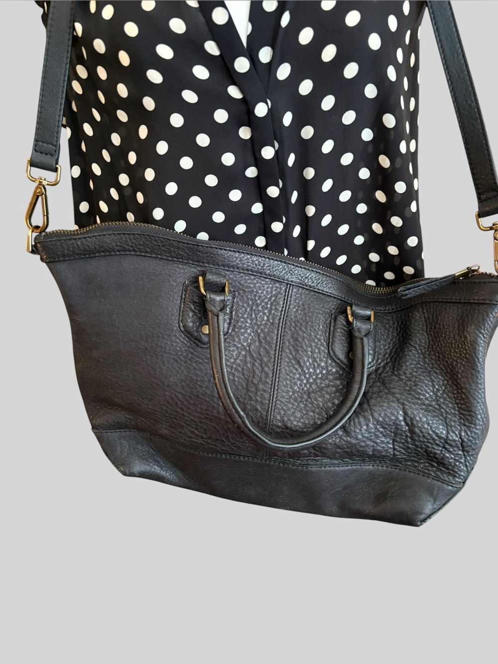 Madewell Black Pebbled Leather Shoulder Bag with Gold Hardware and top handles